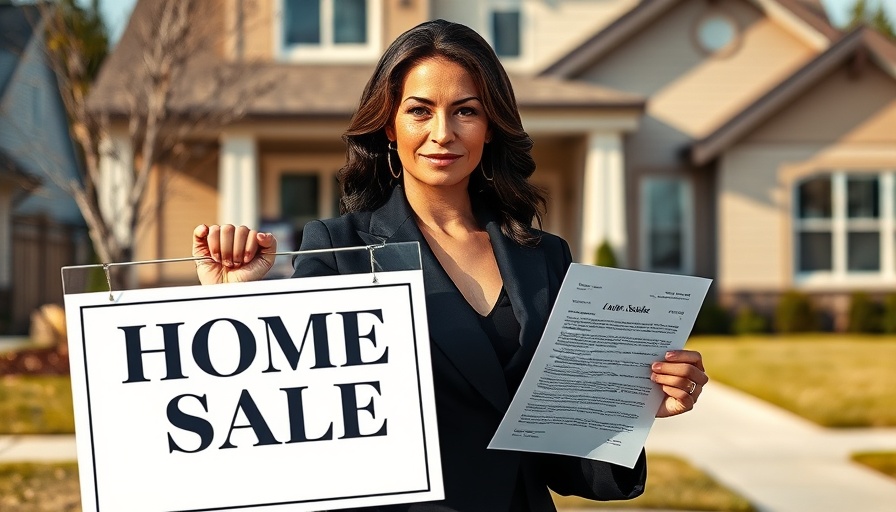 Businesswoman with 'Home for Sale' sign in South African property market 2025.