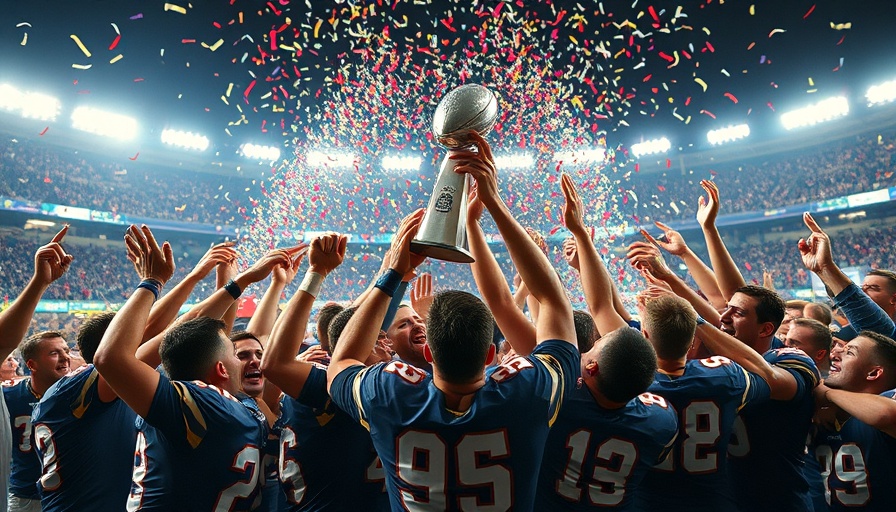 Eagles Super Bowl champions celebrating with trophy at stadium.