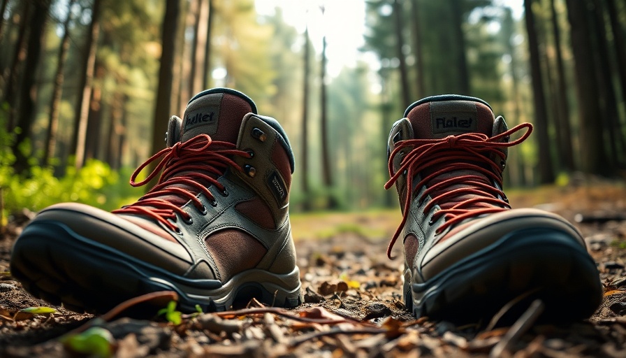 Close-up of hiking boots in a forest setting, best hiking boots South Africa.