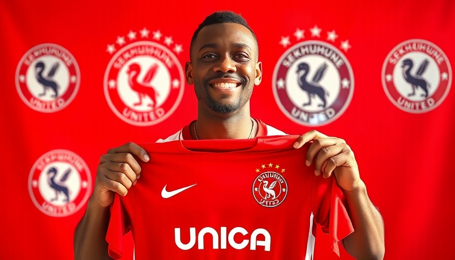 Eric Tinkler Sekhukhune United smiling with jersey, red backdrop.