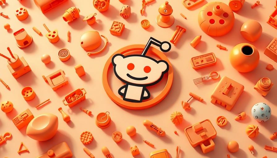 3D Reddit logo surrounded by playful orange objects