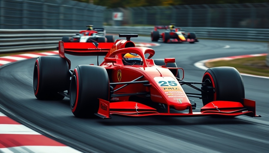 Dynamic red Formula 1 car racing, 2024 F1 Season Fans Insights, action on track.