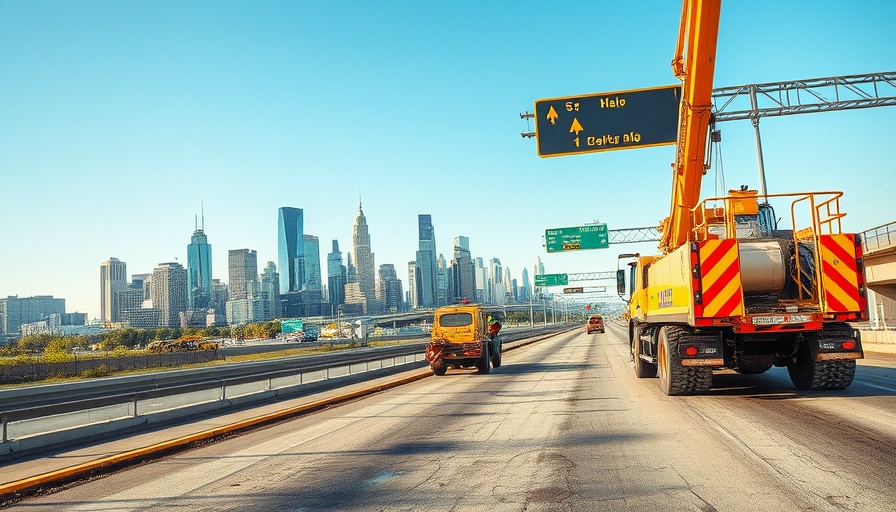 Kennedy Expressway construction delays with workers and machinery.