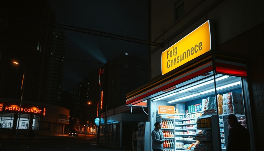 Contemporary art depiction of a night scene at a convenience store.