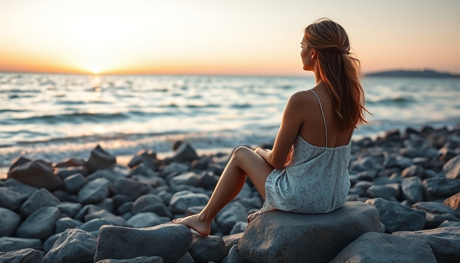Woman reflecting during a personal healing journey at the beach.