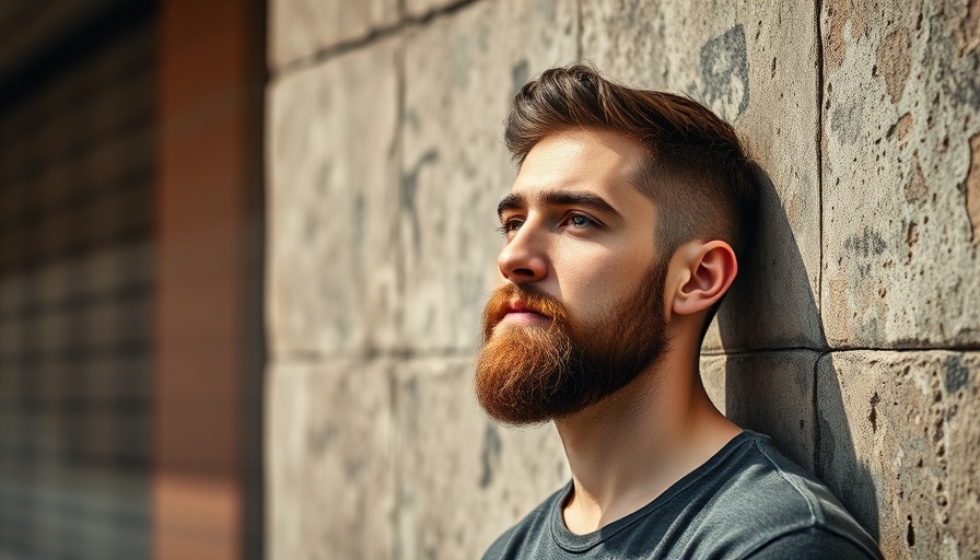 Young man thinking against textured wall in natural light for eye bags prevention.