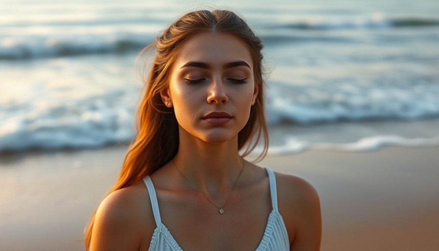 Meditation for Mental Health: Woman meditating on a serene beach at sunrise.