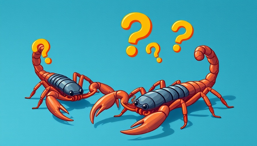 Illustrated scorpions on a blue background with question marks.