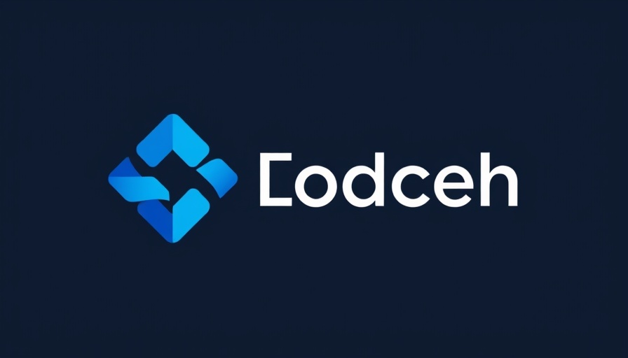 Blue geometric logo design with text overlay