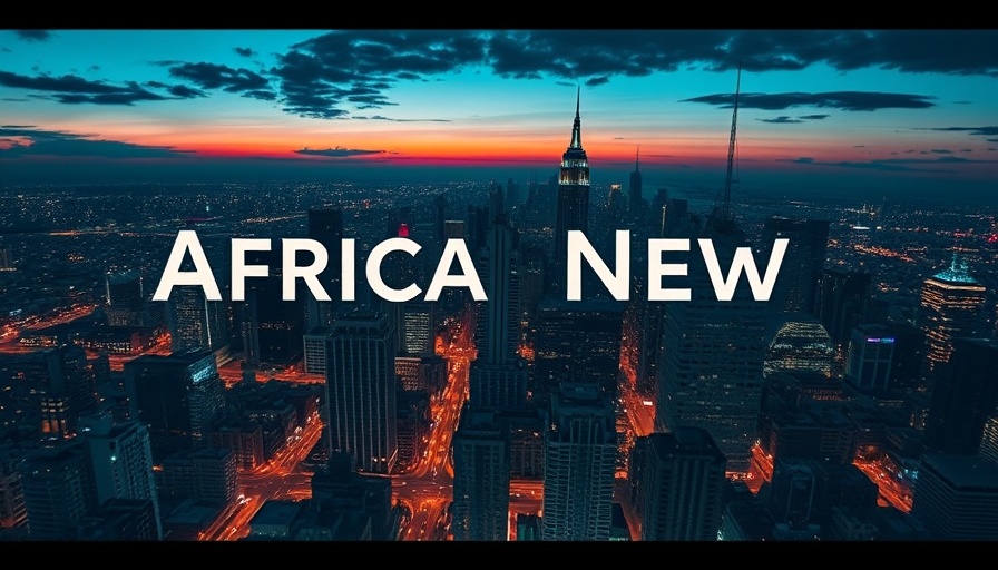 Aerial view of city skyline with African map overlay for Africa News Tonight.