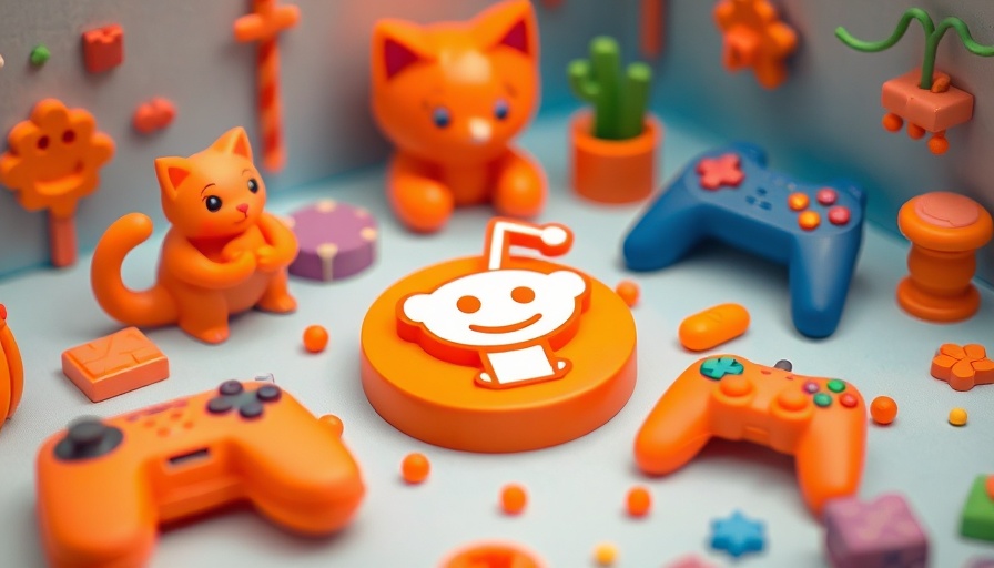 3D orange objects with Reddit logo, illustrating playful design.
