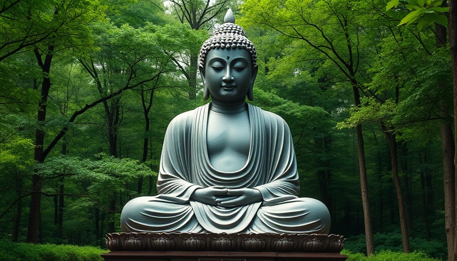 Buddha statue meditation amidst greenery for self-worth teachings.