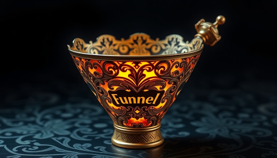Ornate metallic funnel with gold details representing AI in digital marketing