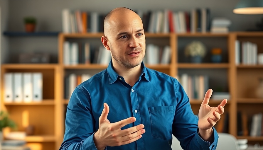 Bald man discussing best way to make money with SEO in office.
