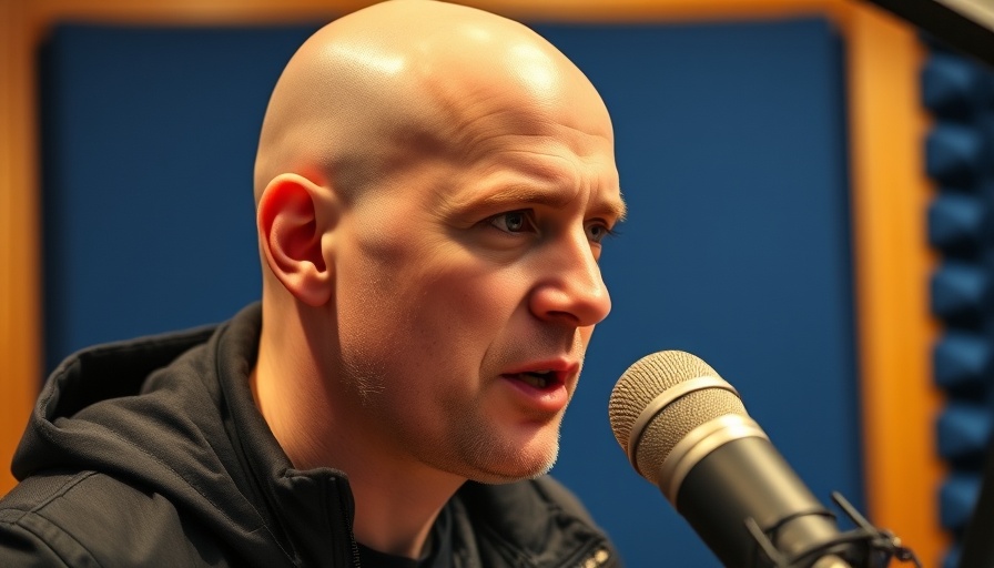 Man discussing digital marketing lawsuit experience in a podcast.