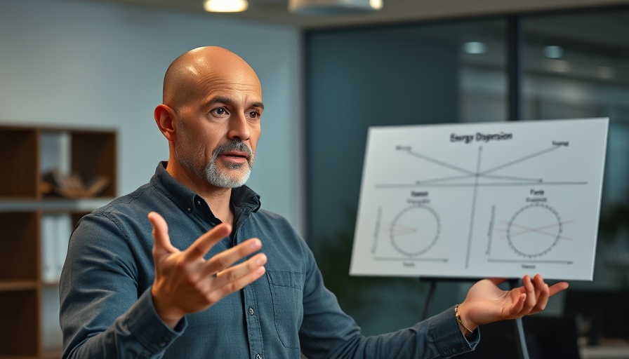 SEO Agency Niching Strategies: man explains energy focus concepts with diagrams.