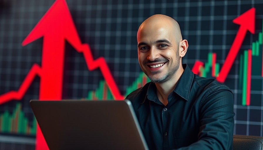 Confident man with laptop against rising graph symbolizing Google Business Profile Ranking.