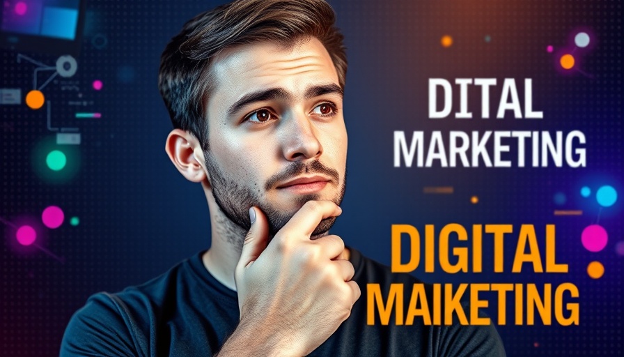 AI in Digital Marketing concept with young man and graphics.
