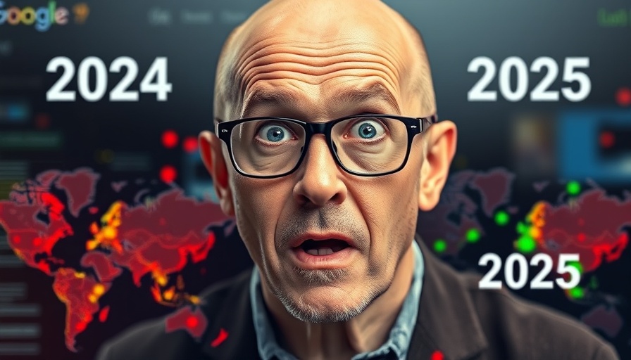 Surprised man reacting to Google ranking change from 2024 to 2025.