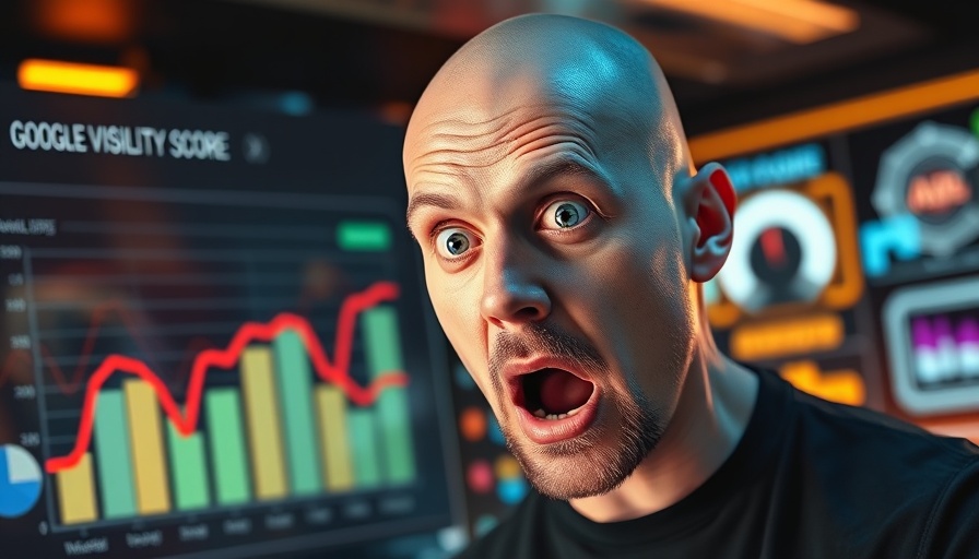Shocked man reacting to declining Google ranking chart, 2025.
