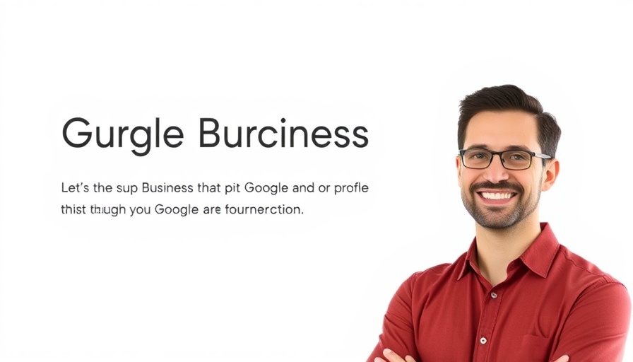 Man next to tutorial for Google Business Profile Setup, smiling confidently.