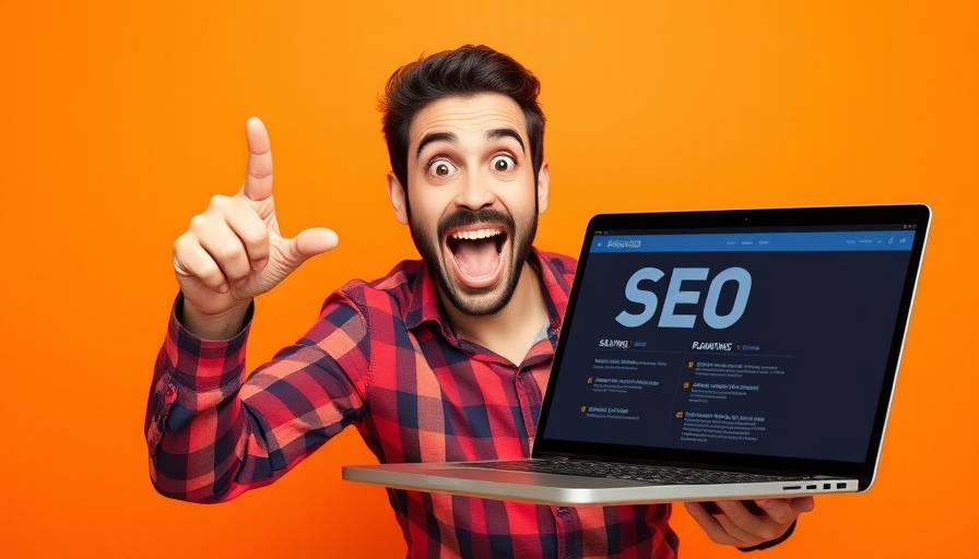 Excited person pointing at SEO graph on laptop, SEO content strategy.