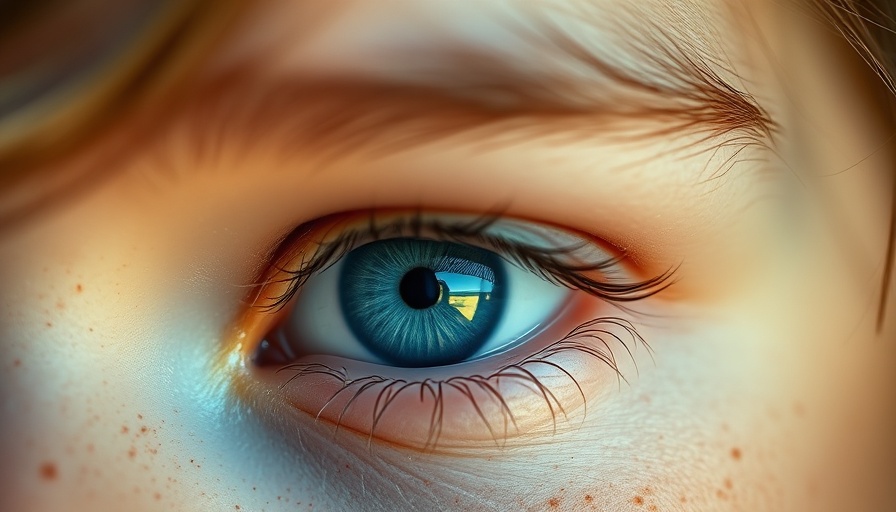 Close-up of blue eye with freckles in genetic testing context
