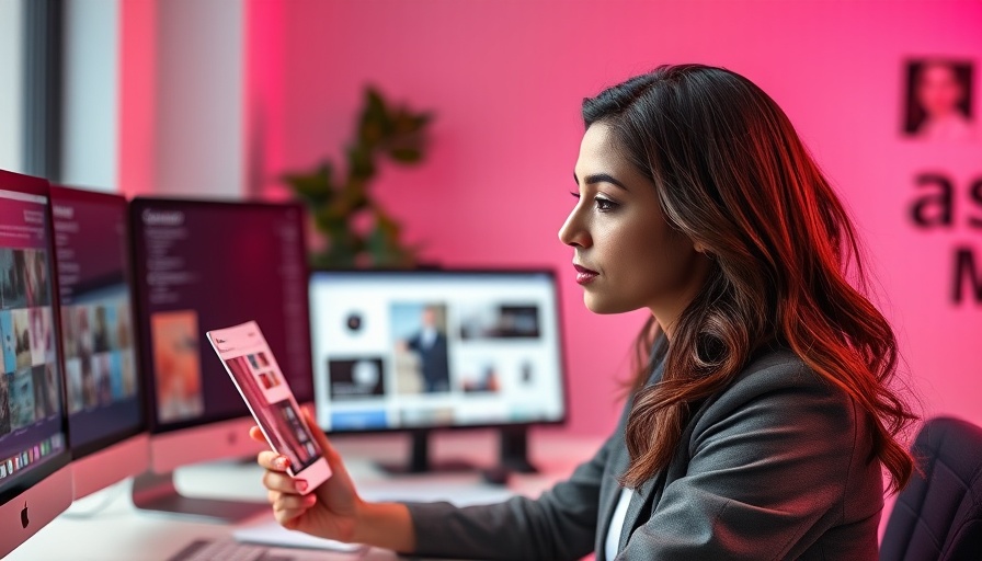 Woman examining brand materials in office setting, highlighting brand refresh vs rebranding.