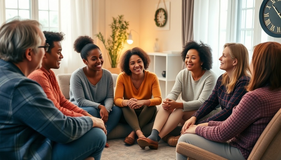 Support group for substance abuse recovery, diverse members sharing stories.