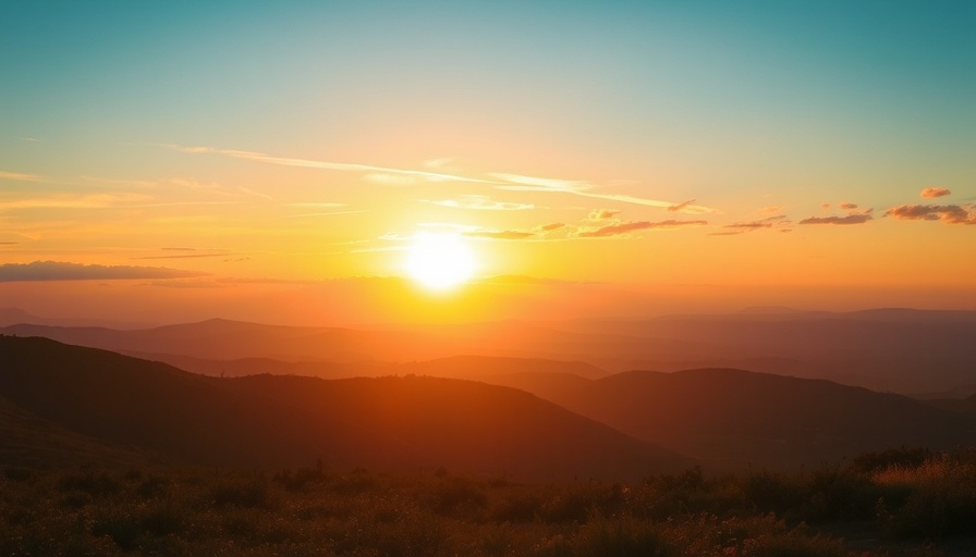 Sunset over serene hills, highlighting mindfulness for mental health.