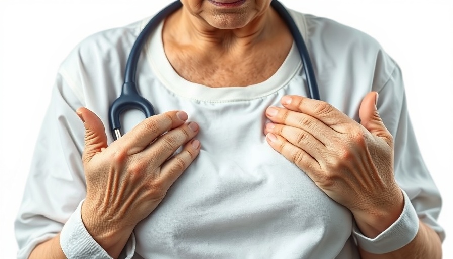 Adult woman holding chest wearing medical attire, heart attack survivors wellness strategies.