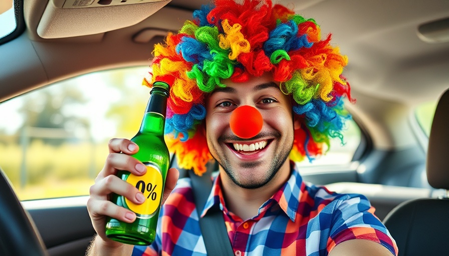 Cheerful person in colorful wig with bottle, humorous holiday budget management.