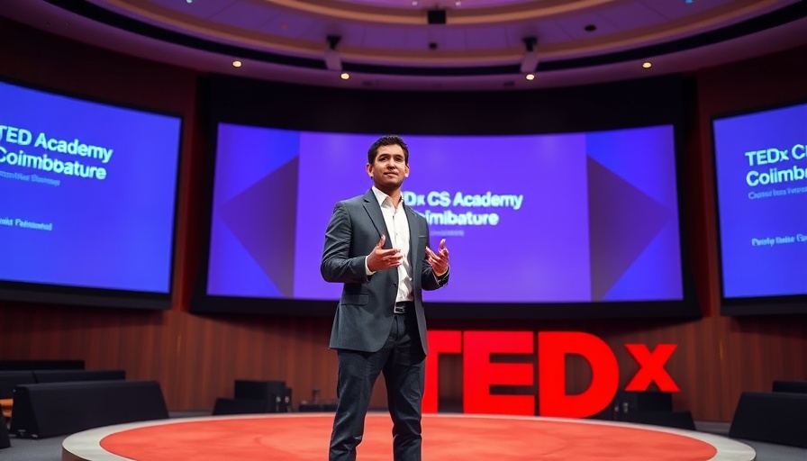 Speaker discusses road accidents at TEDx CS Academy Coimbatore stage.