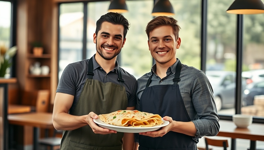 Smiling duo with dosa, showcasing a successful side hustle.