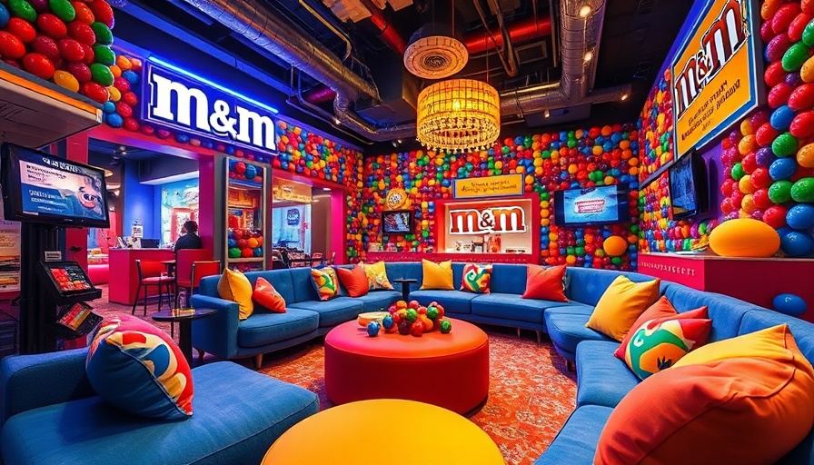 Vibrant M&M lounge setup showcasing experiential marketing campaigns.
