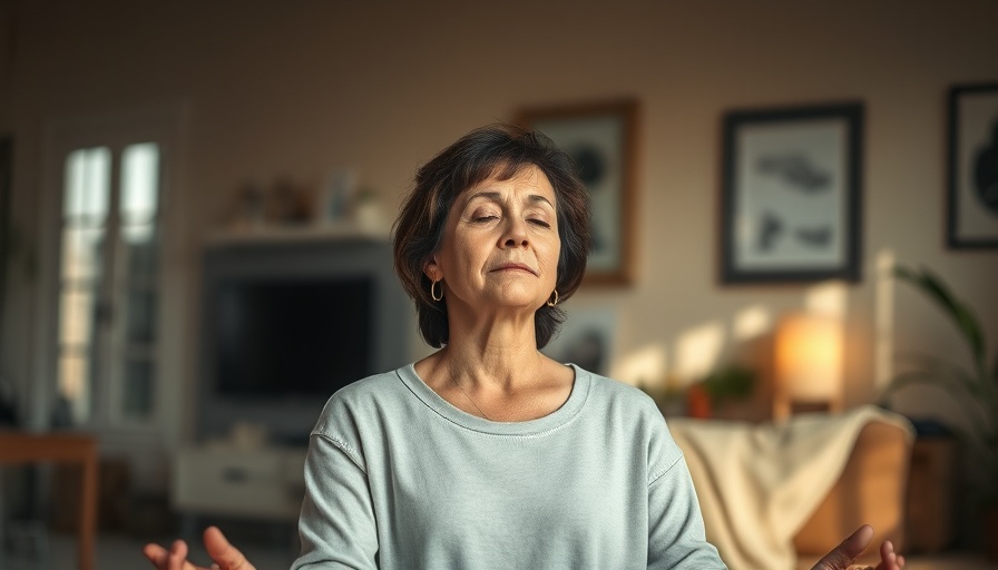 Relaxed mother meditating in living room for stress management