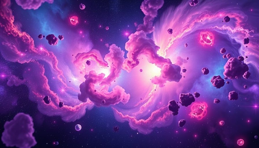 Vibrant cosmic scene depicting galaxy gas clouds.