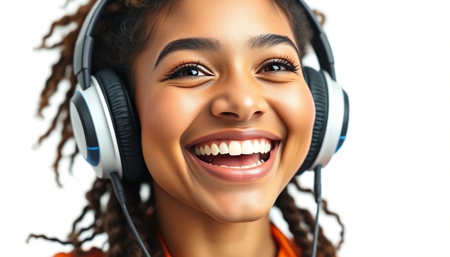 Joyful young woman with headphones enjoying music for mental health.