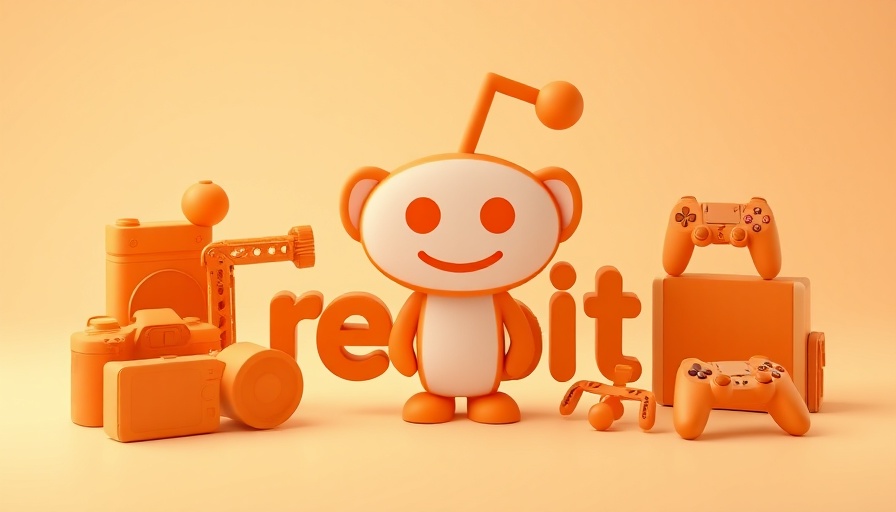 3D orange icons with Reddit logo, light beige background.