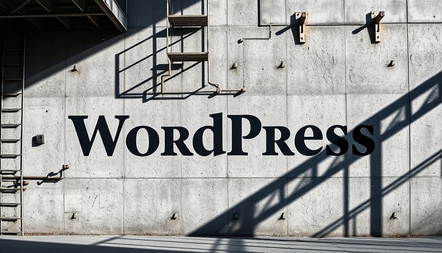 Abstract industrial scaffolding and WordPress logo shadow on concrete, open-source tools for WordPress themes.