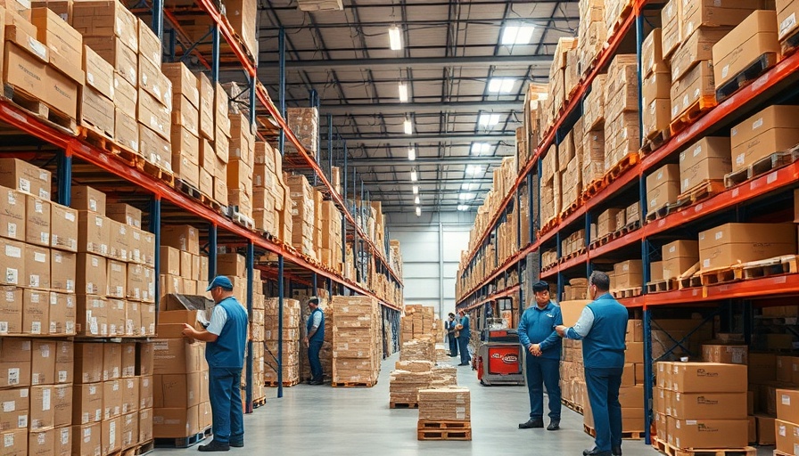 Warehouse for California order fulfillment services, busy logistics environment