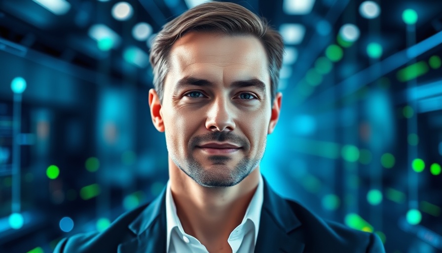 Agentic AI real-time data conference digital networking theme with professional male.