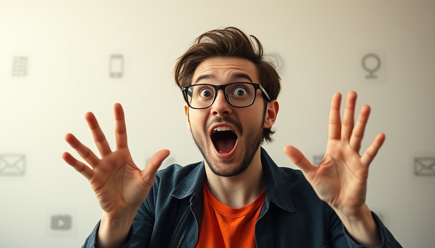 AI in SEO visual with excited person and tech graphics.