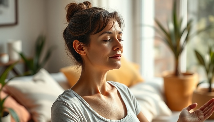 Calm woman practicing yoga indoors for anxiety management