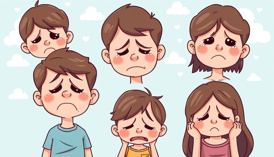 Cartoon illustration of depression with sad characters and sad emojis.