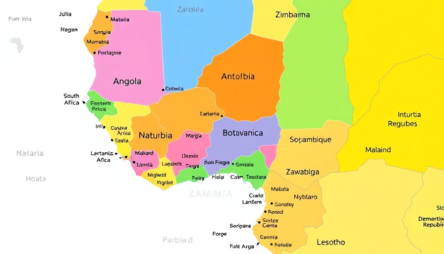 Map highlighting liberation movements in Southern Africa countries.