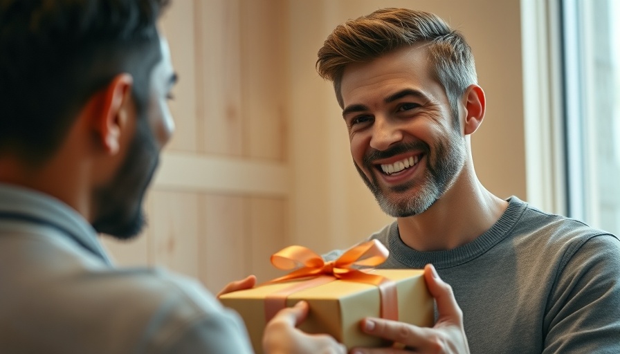 Smiling person giving a gift, showcasing customer delight strategies indoors.