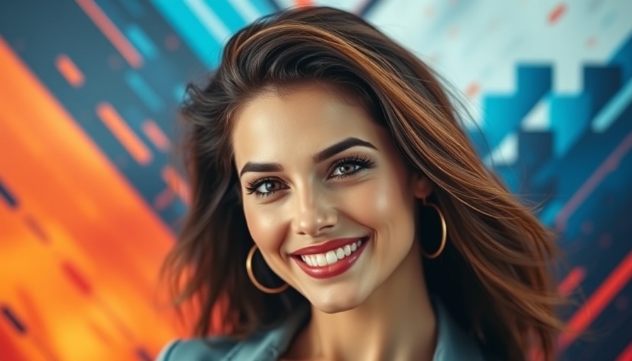 Female smiling in vibrant abstract setting emphasizing inclusivity