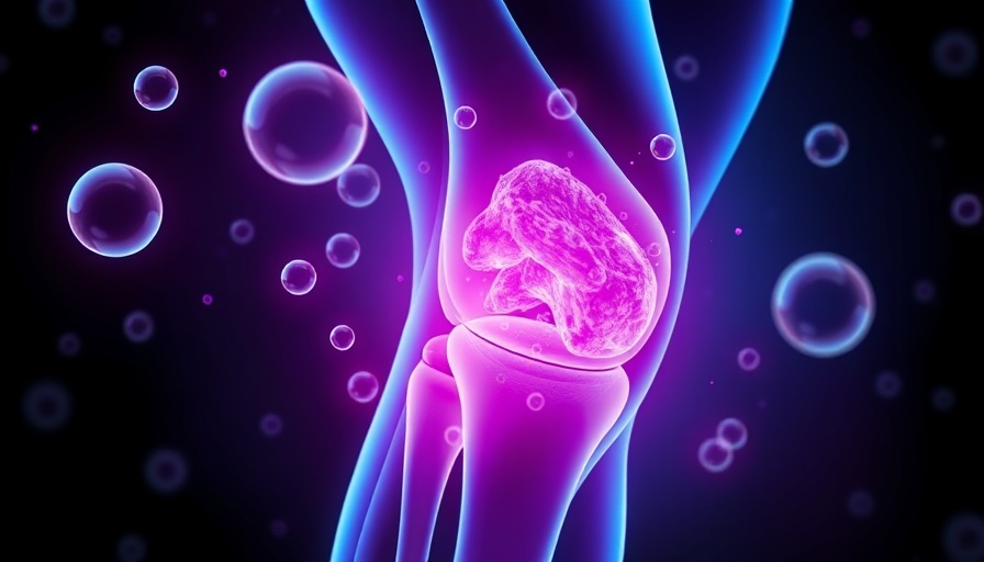 Illustrative knee with stem cell treatment for aging, vibrant elements.