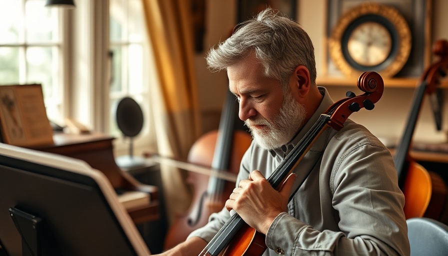 Musician practicing Alexander Technique in a cozy room with instruments.